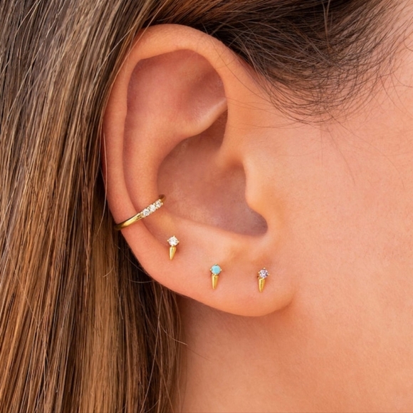 New Torquoise Spike Stud Earrings Mini Spike Studs Gold & Torquoise Studs - Picture 2 of 5